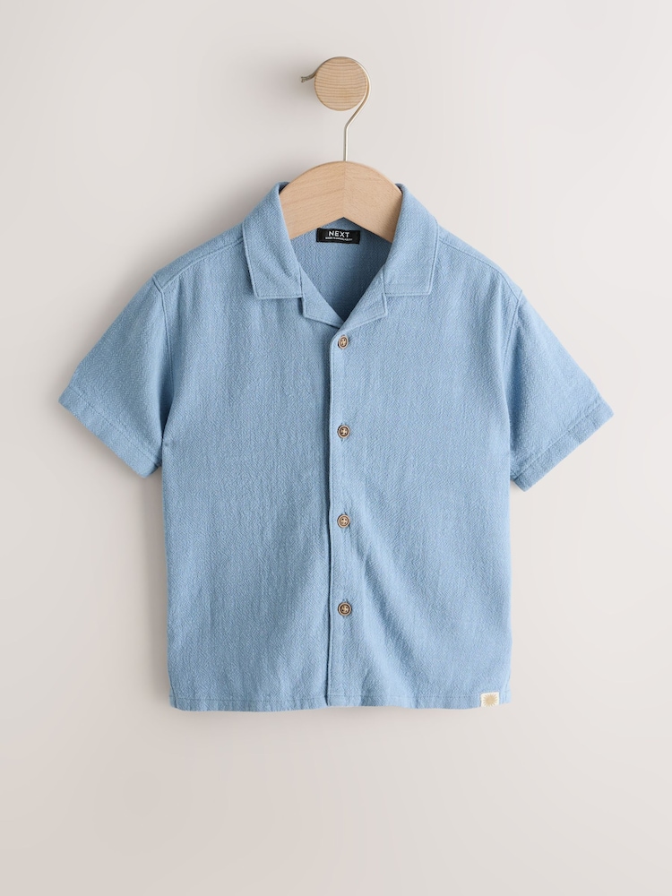 Blue Short Sleeves Linen Blend Revere Collar Shirt (3mths-7yrs) - Image 1 of 4