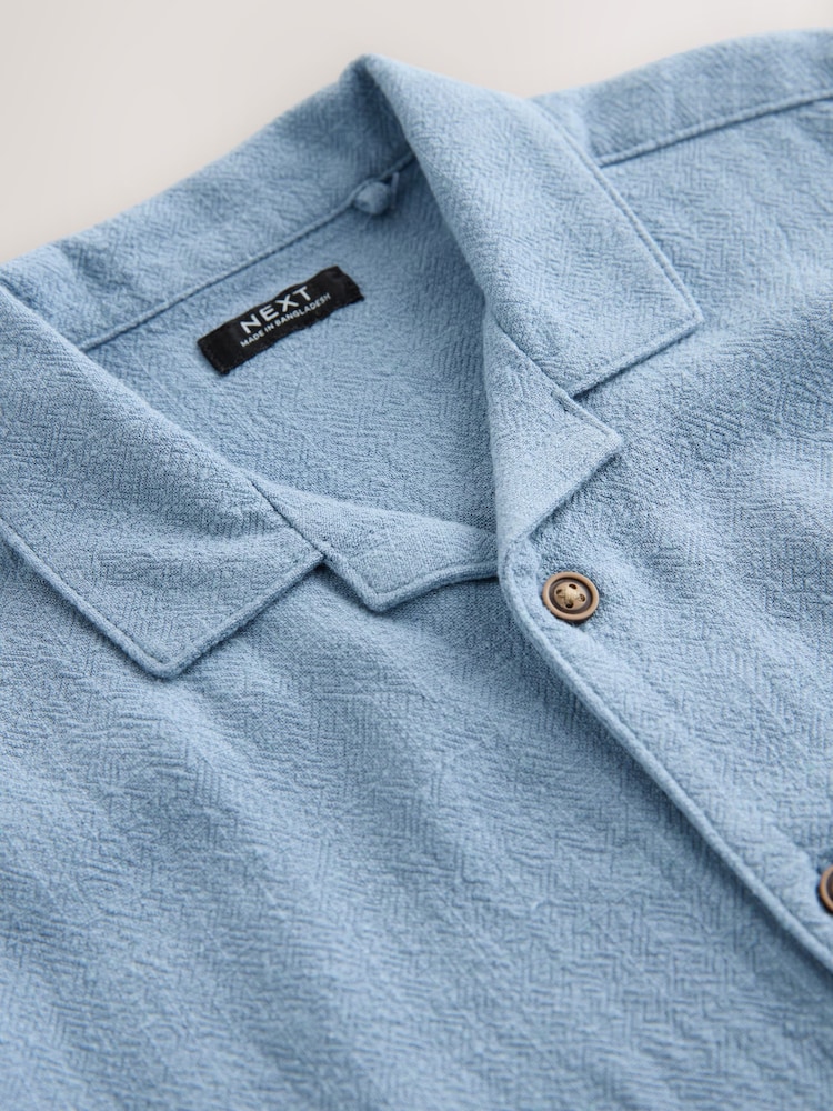 Blue Short Sleeves Linen Blend Revere Collar Shirt (3mths-7yrs) - Image 4 of 4