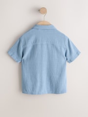 Blue Short Sleeves Linen Blend Revere Collar Shirt (3mths-7yrs) - Image 6 of 8