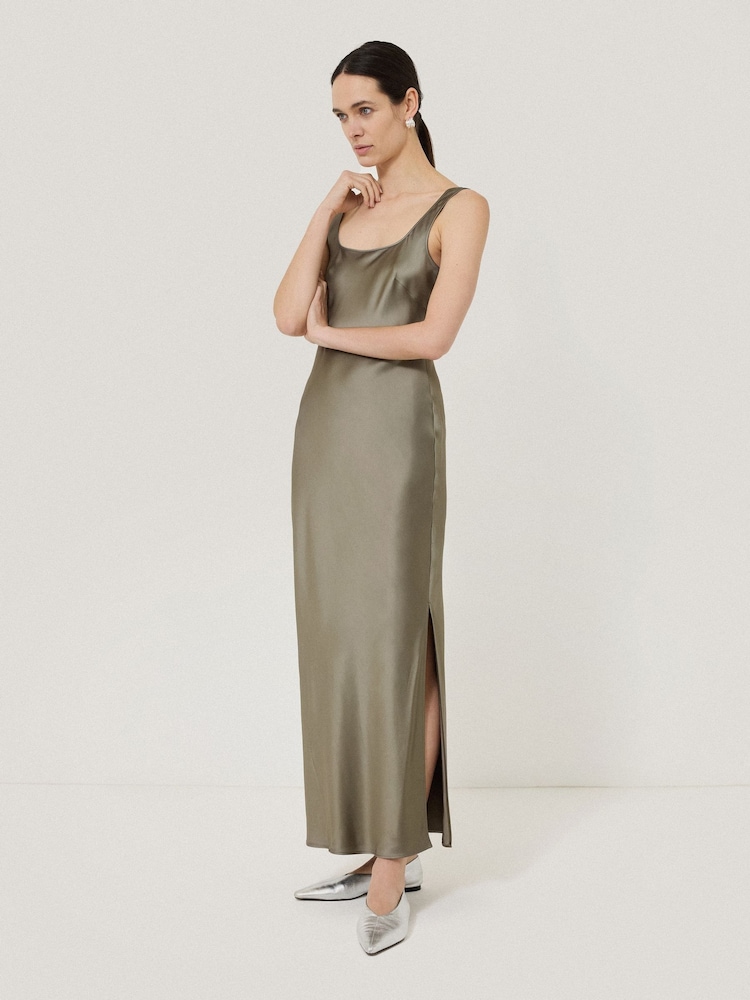 Jigsaw Green Heavy Satin Slip Dress - Image 1 of 6