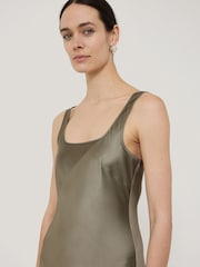 Jigsaw Green Heavy Satin Slip Dress - Image 3 of 6