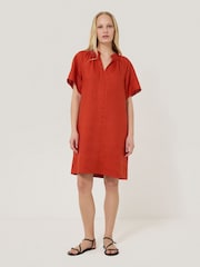Jigsaw Red 100% Linen Smocked T-Shirt Dress - Image 1 of 5