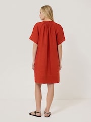 Jigsaw Red 100% Linen Smocked T-Shirt Dress - Image 2 of 5