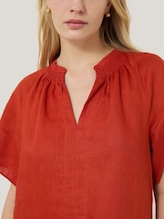 Jigsaw Red 100% Linen Smocked T-Shirt Dress - Image 3 of 5