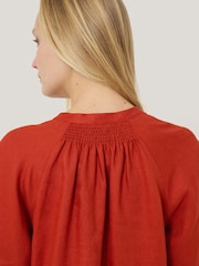 Jigsaw Red 100% Linen Smocked T-Shirt Dress - Image 4 of 5