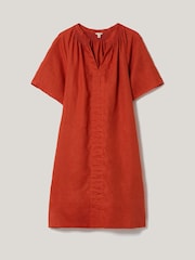 Jigsaw Red 100% Linen Smocked T-Shirt Dress - Image 5 of 5