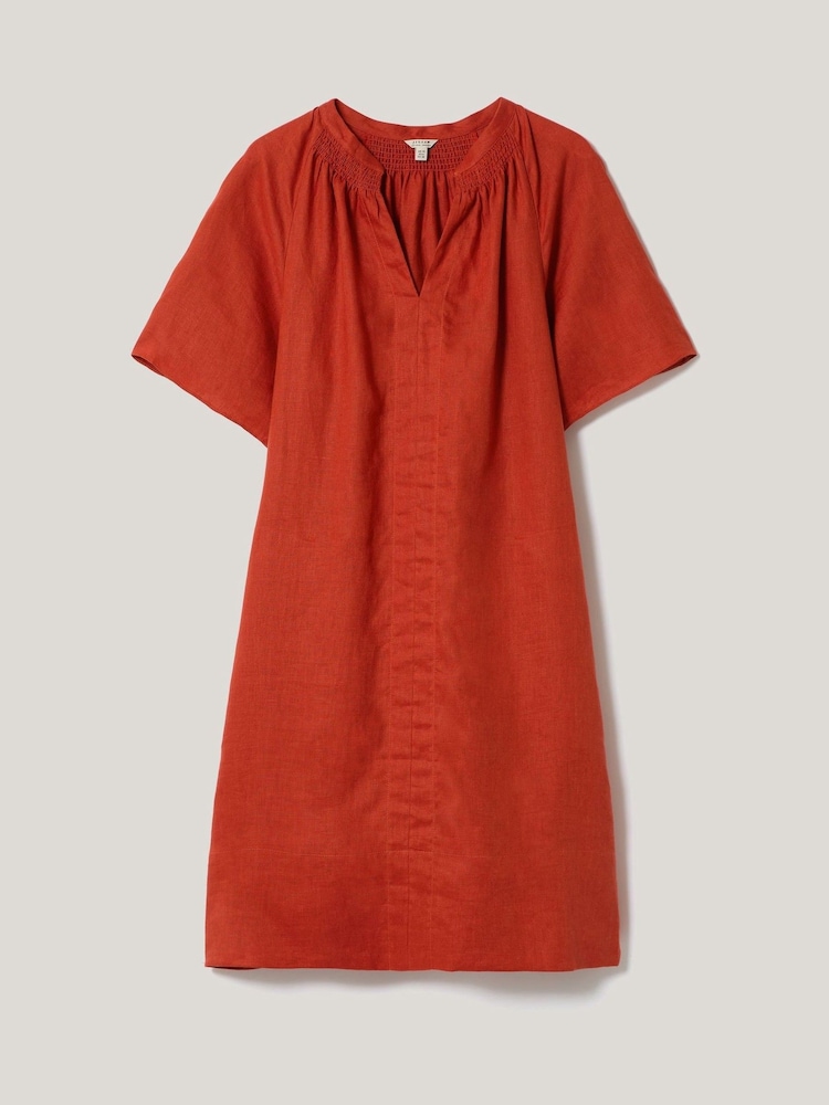 Jigsaw Red 100% Linen Smocked T-Shirt Dress - Image 5 of 5
