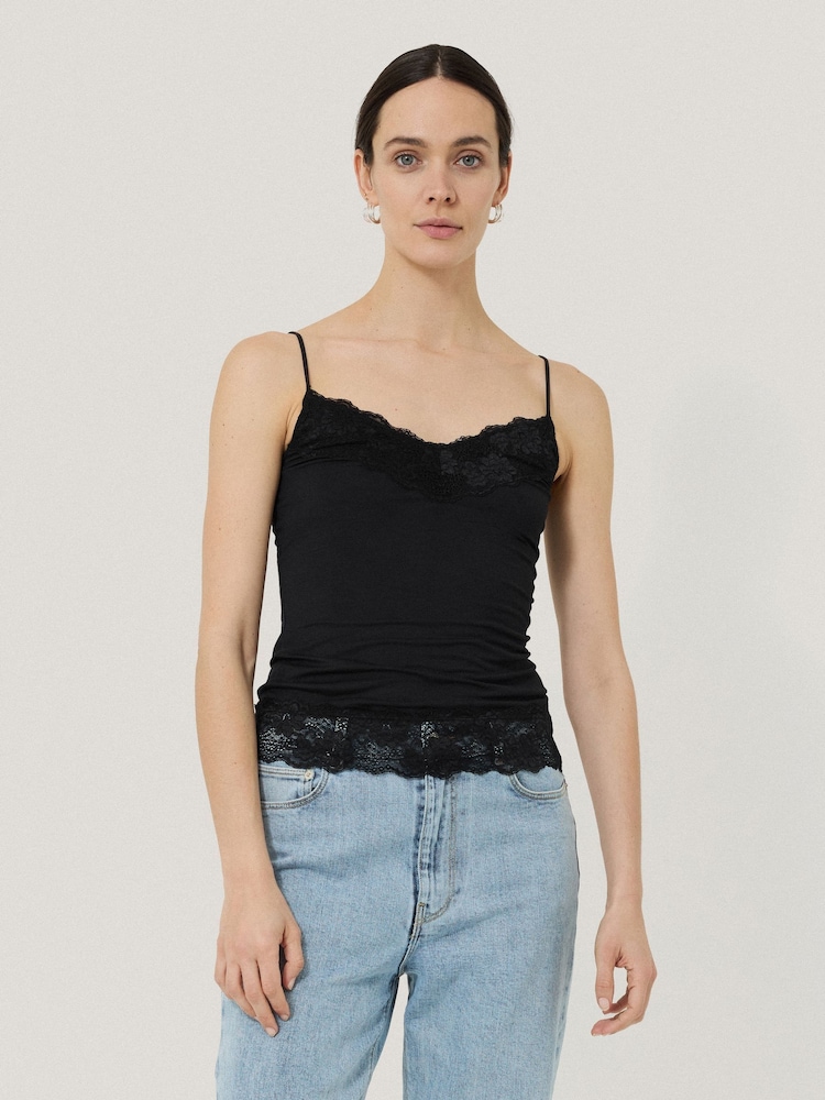 Jigsaw Black Modal Lace Vest - Image 1 of 5 Jigsaw Black Modal Lace Vest - Image 1 of 5
