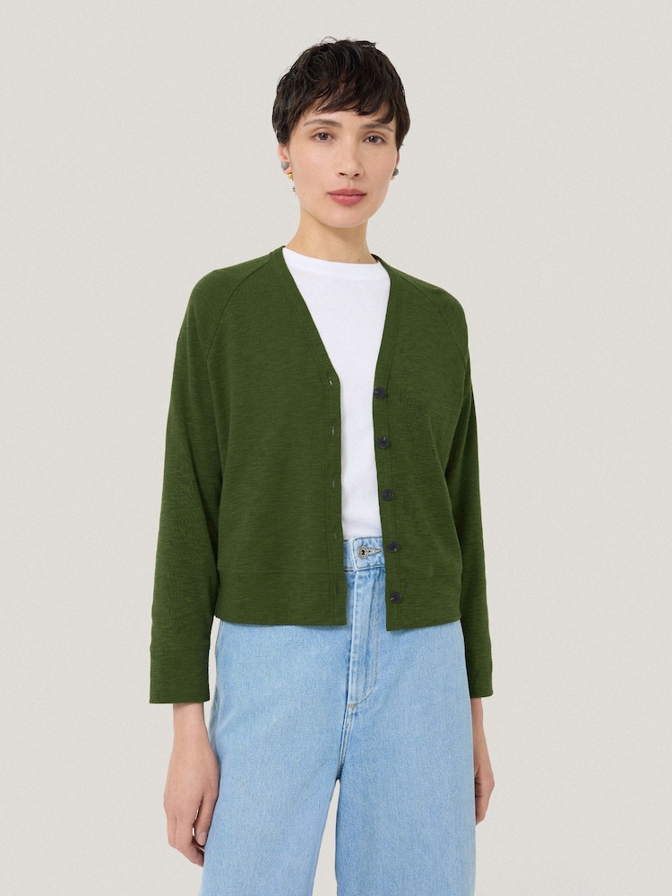 Jigsaw Green Luxe 100% Cotton Cardigan - Image 3 of 5
