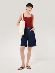 Jigsaw Red Luxe Square Neck 100% Cotton Tank Vest - Image 1 of 4