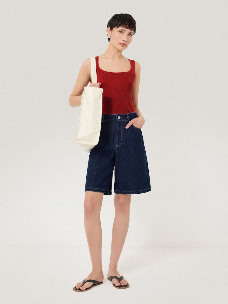 Jigsaw Red Luxe Square Neck 100% Cotton Tank Vest - Image 1 of 4
