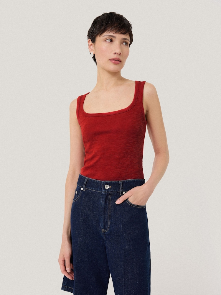 Jigsaw Red Luxe Square Neck 100% Cotton Tank Vest - Image 2 of 4
