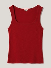 Jigsaw Red Luxe Square Neck 100% Cotton Tank Vest - Image 4 of 4