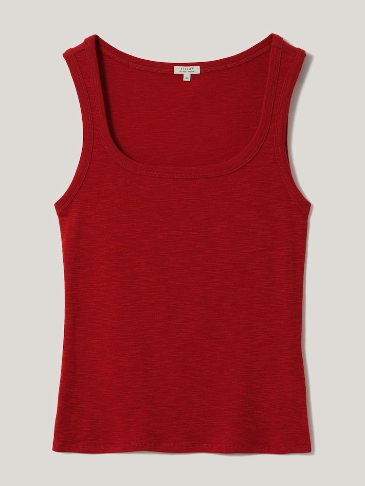 Jigsaw Red Luxe Square Neck 100% Cotton Tank Vest - Image 4 of 4