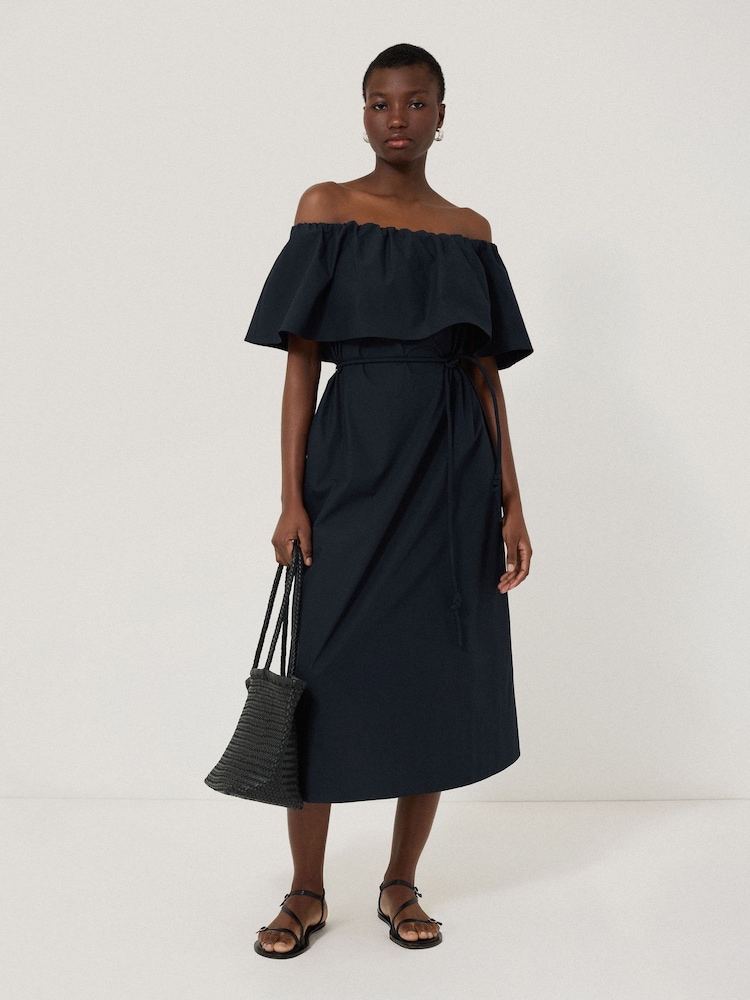 Jigsaw Blue Off The Shoulder 100% Cotton Poplin Dress - Image 1 of 6