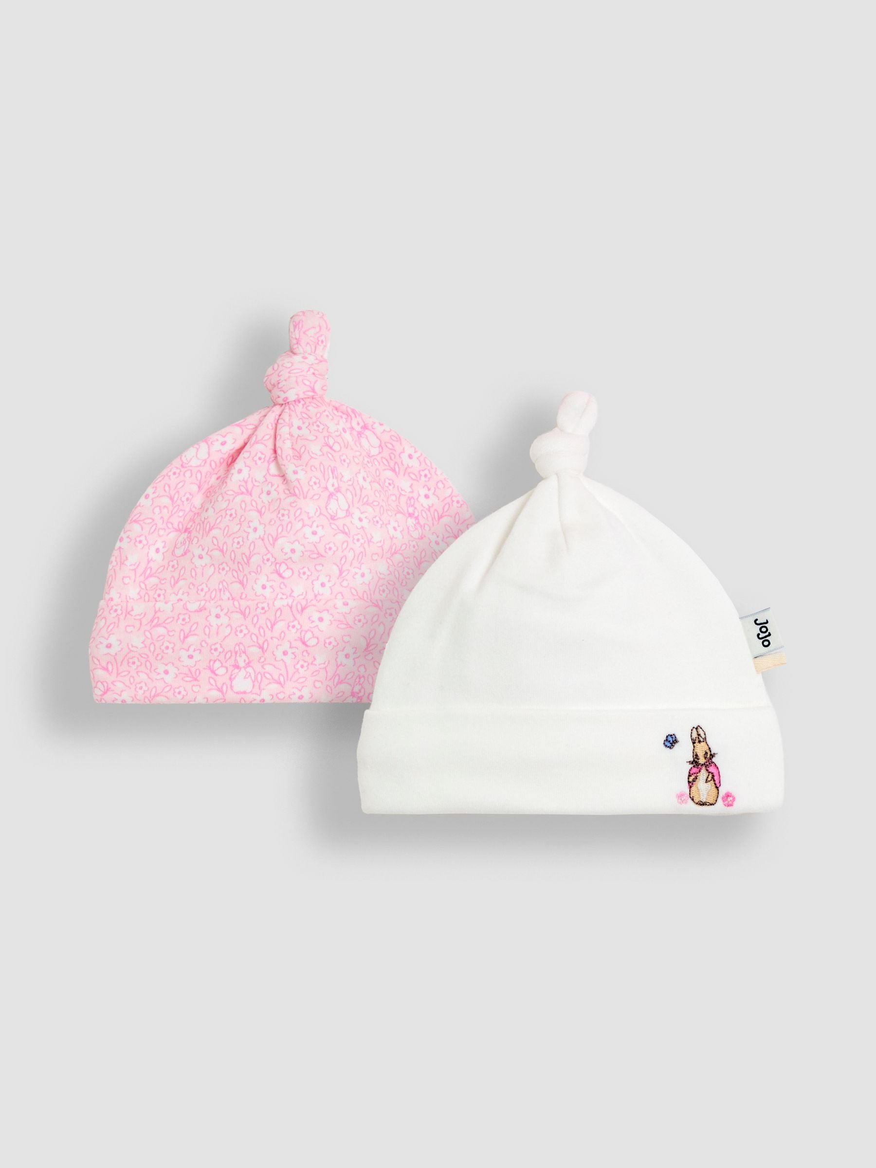 JoJo Maman Bébé Pink Ditsy Floral Flopsy 2- Pack Baby Hats view 1