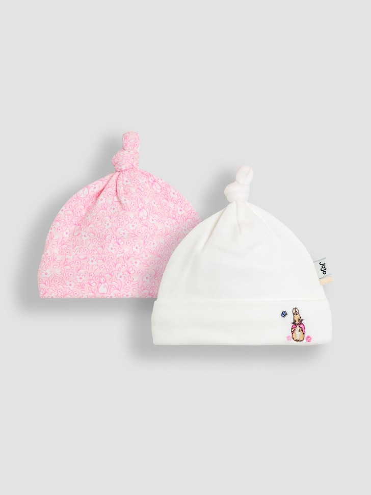JoJo Maman Bébé Pink Ditsy Floral Flopsy 2- Pack Baby Hats
