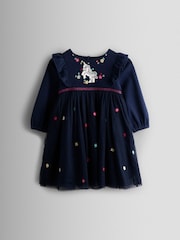 JoJo Maman Bébé Navy Blue Unicorn Appliqué Tulle Party Dress - Image 1 of 4
