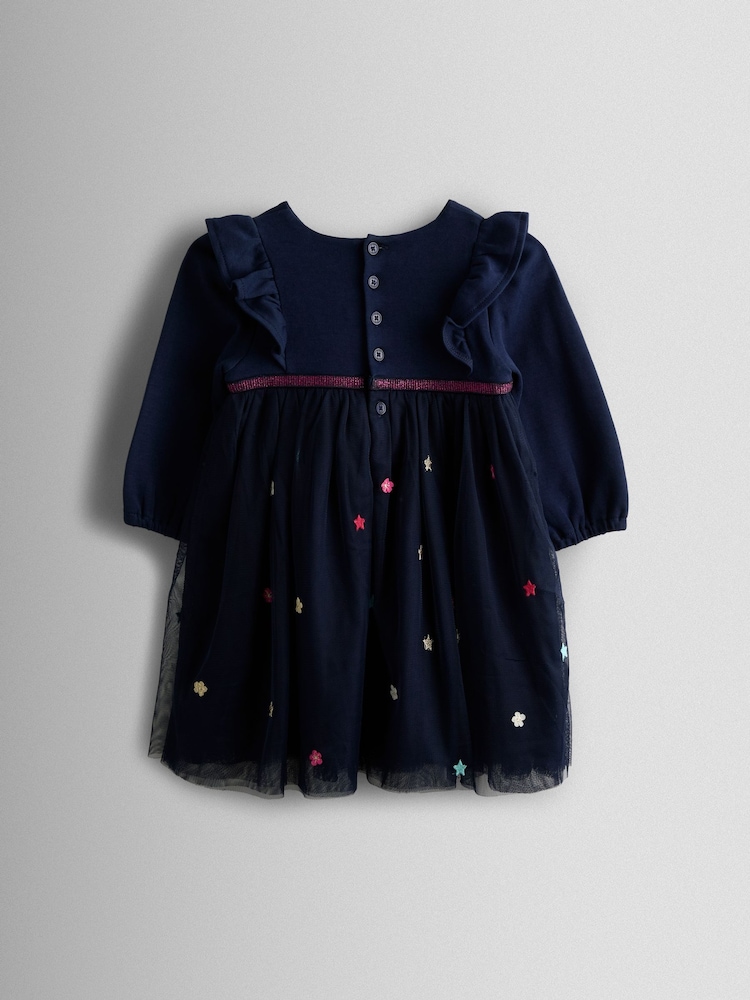 JoJo Maman Bébé Navy Blue Unicorn Appliqué Tulle Party Dress - Image 2 of 4