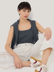 Jigsaw Grey Luxe Square Neck 100% Cotton Tank Top - Image 1 of 6