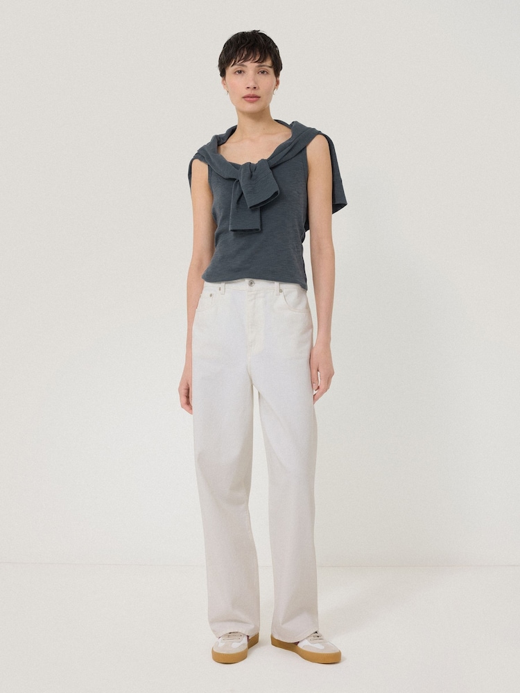 Jigsaw Grey Luxe Square Neck 100% Cotton Tank Top - Image 2 of 6