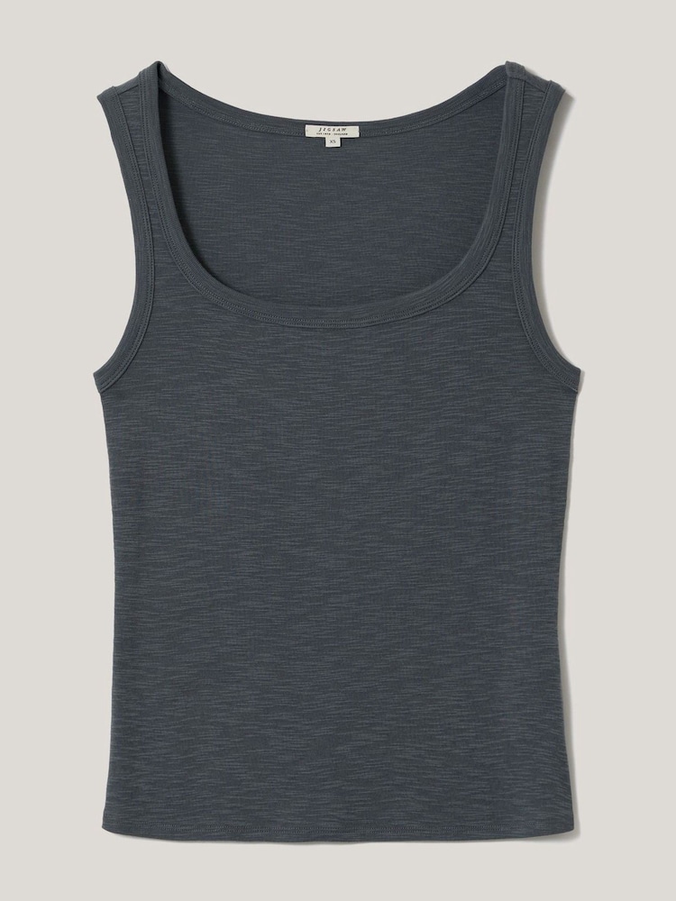 Jigsaw Grey Luxe Square Neck 100% Cotton Tank Top - Image 6 of 6 Jigsaw Grey Luxe Square Neck 100% Cotton Tank Top - Image 6 of 6