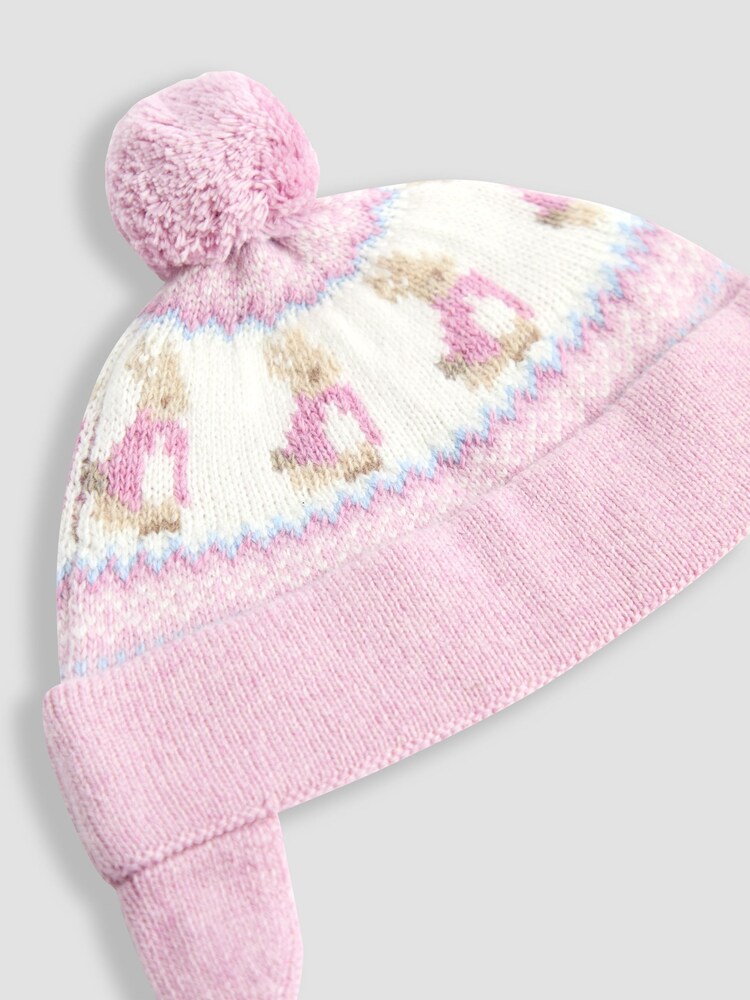 JoJo Maman Bébé Pink Peter Rabbit™ Knit Bobble Hat - Image 2 of 3
