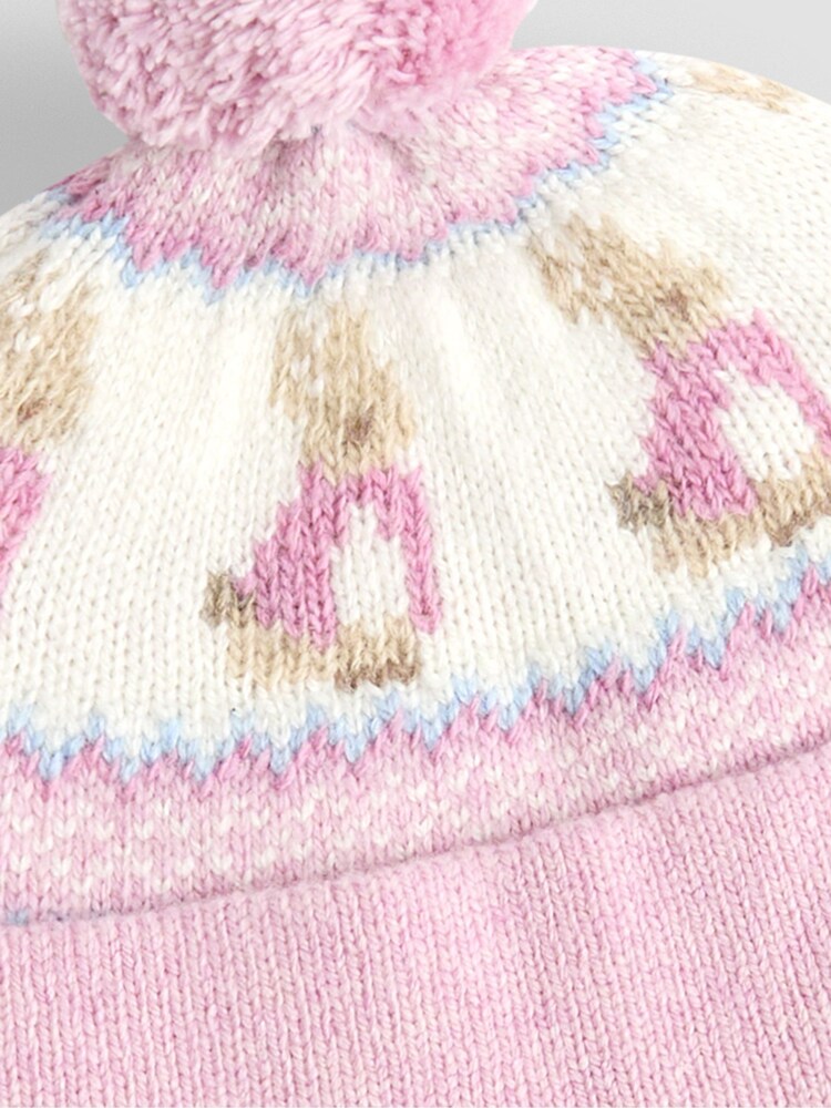 JoJo Maman Bébé Pink Peter Rabbit™ Knit Bobble Hat - Image 3 of 3