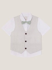 Monsoon 100% Cotton Shirt and Waistcoat Set 3 Piece with Bow - Изображение 1 из 3