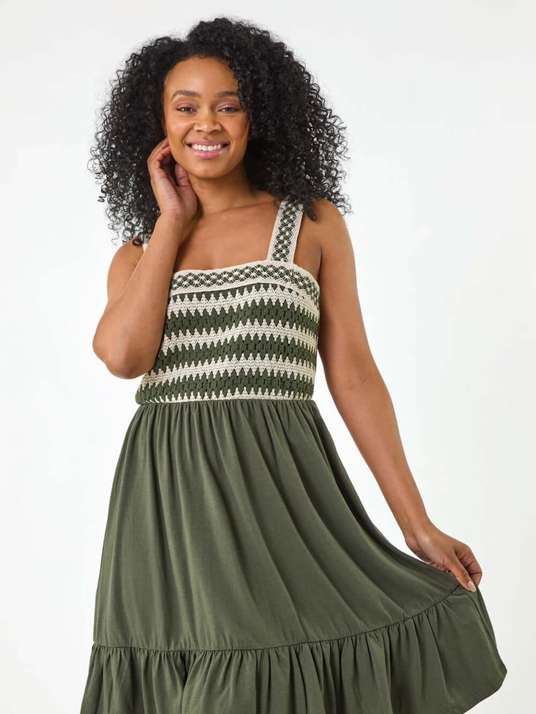 Roman Green Petite Crochet Trim Strap Dress - Image 1 of 5