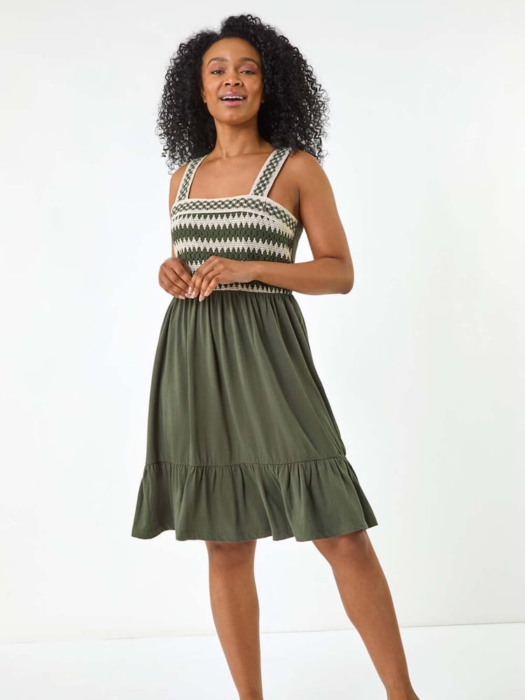 Roman Green Petite Crochet Trim Strap Dress - Image 2 of 5