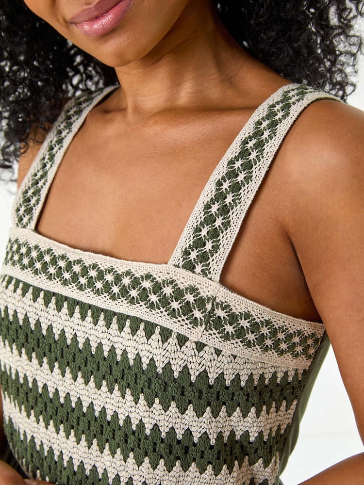 Roman Green Petite Crochet Trim Strap Dress - Image 5 of 5