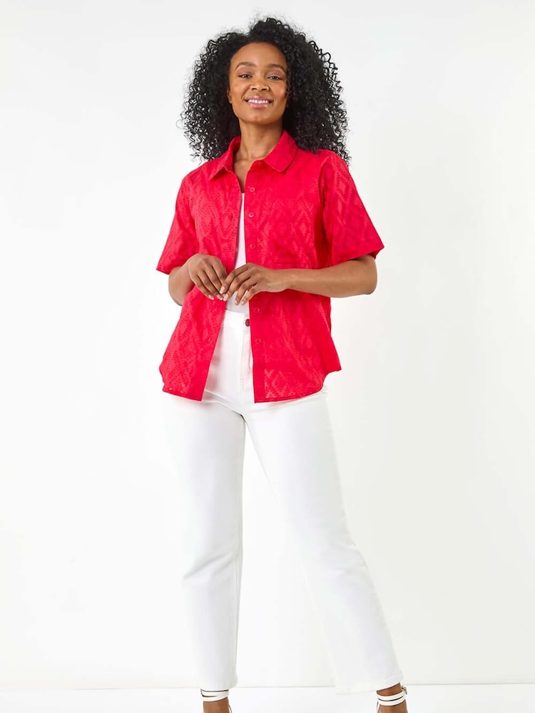 Roman Pink Petite Jacquard One Pocket 100% Cotton Shirt - Image 2 of 5