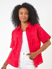 Roman Pink Petite Jacquard One Pocket 100% Cotton Shirt - Image 4 of 5