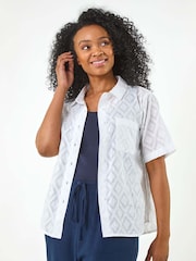 Roman White Petite Jacquard One Pocket 100% Cotton Shirt - Image 1 of 5