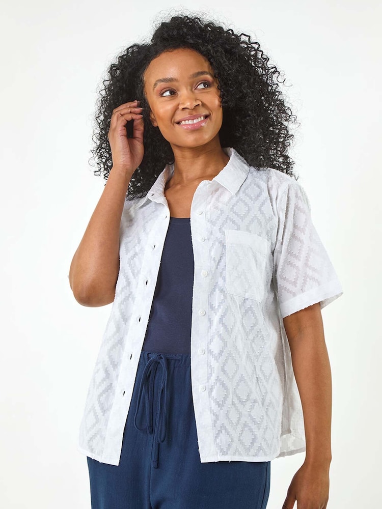 Roman White Petite Jacquard One Pocket 100% Cotton Shirt - Image 1 of 5