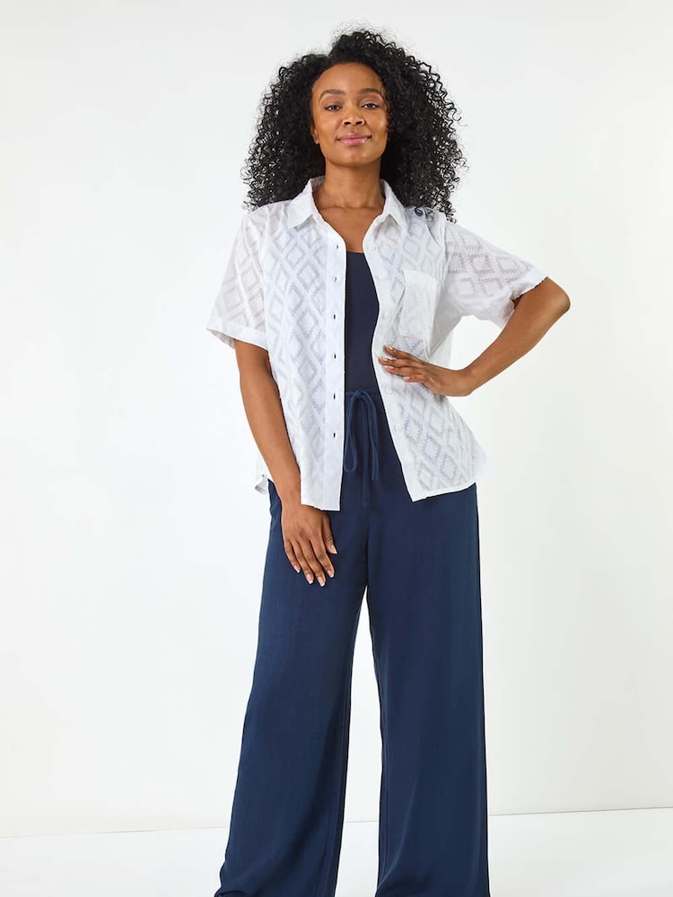 Roman White Petite Jacquard One Pocket 100% Cotton Shirt - Image 2 of 5