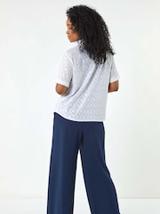 Roman White Petite Jacquard One Pocket 100% Cotton Shirt - Image 3 of 5