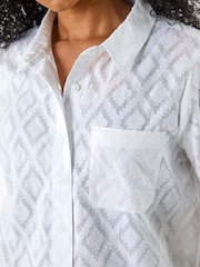 Roman White Petite Jacquard One Pocket 100% Cotton Shirt - Image 5 of 5