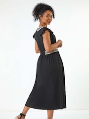 Roman Black Petite Crochet Trim Midi Dress - Image 3 of 5
