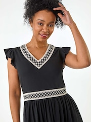 Roman Black Petite Crochet Trim Midi Dress - Image 4 of 5