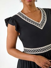 Roman Black Petite Crochet Trim Midi Dress - Image 5 of 5