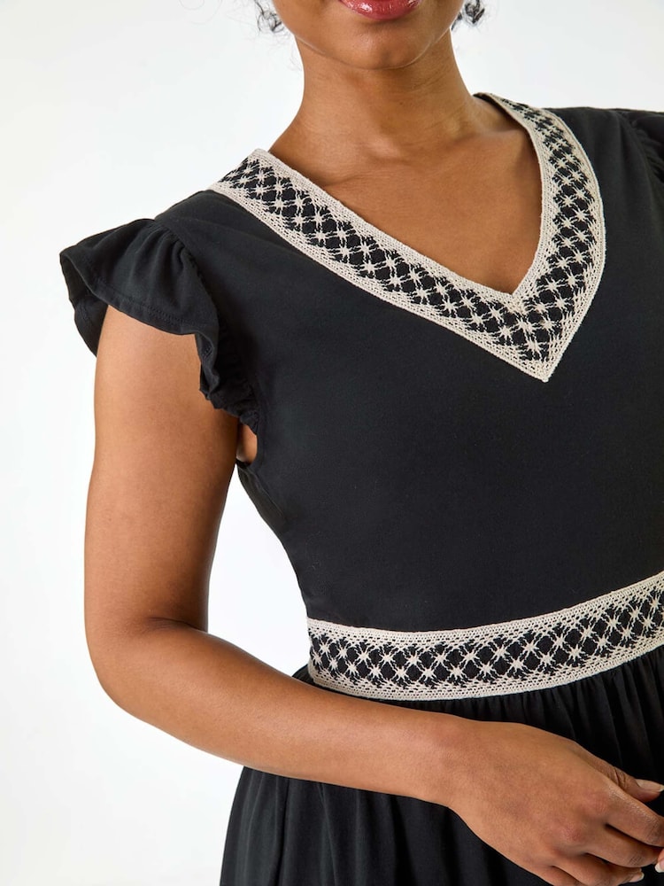 Roman Black Petite Crochet Trim Midi Dress - Image 5 of 5