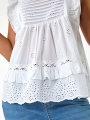 Roman White Petite Broderie Frill 100% Cotton Blouse - Image 5 of 5