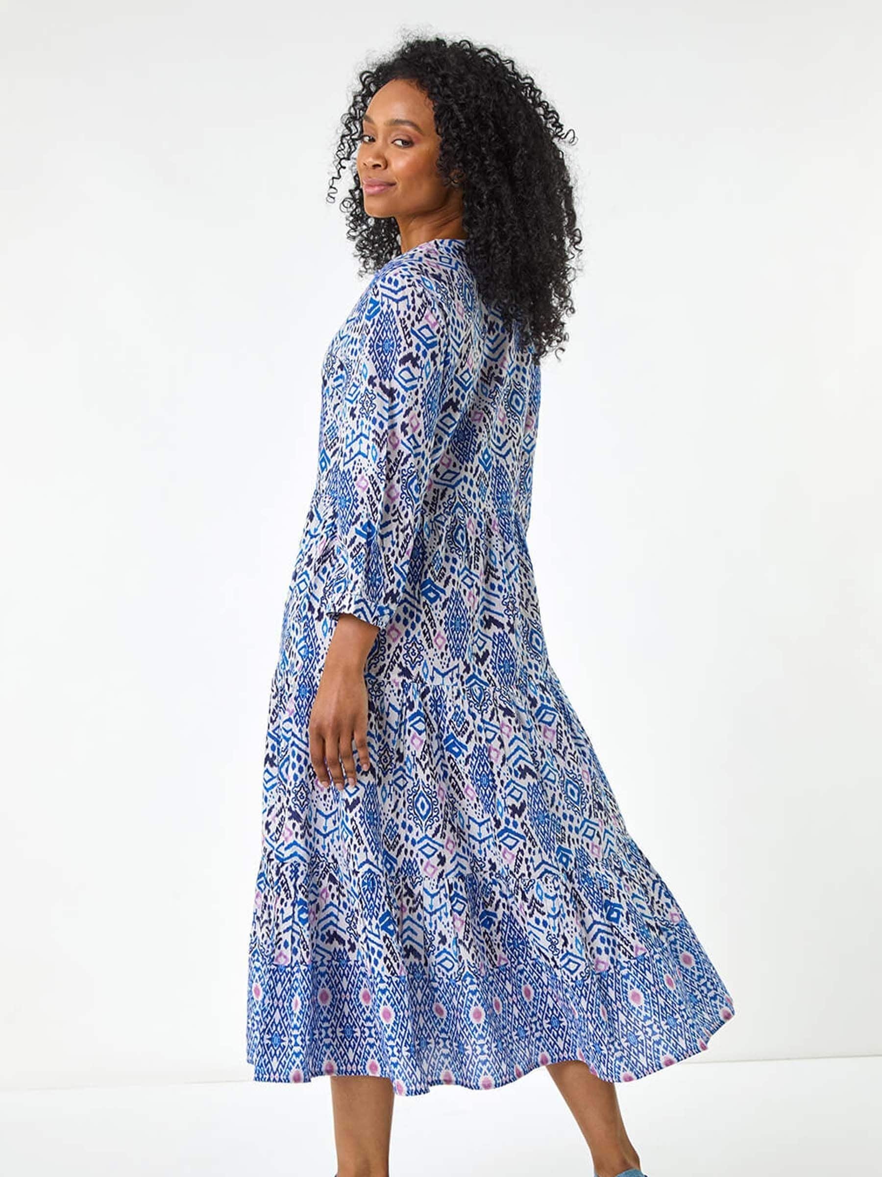 Buy Roman Blue Petite Tiered 100% Cotton Midi Dress from Next USA