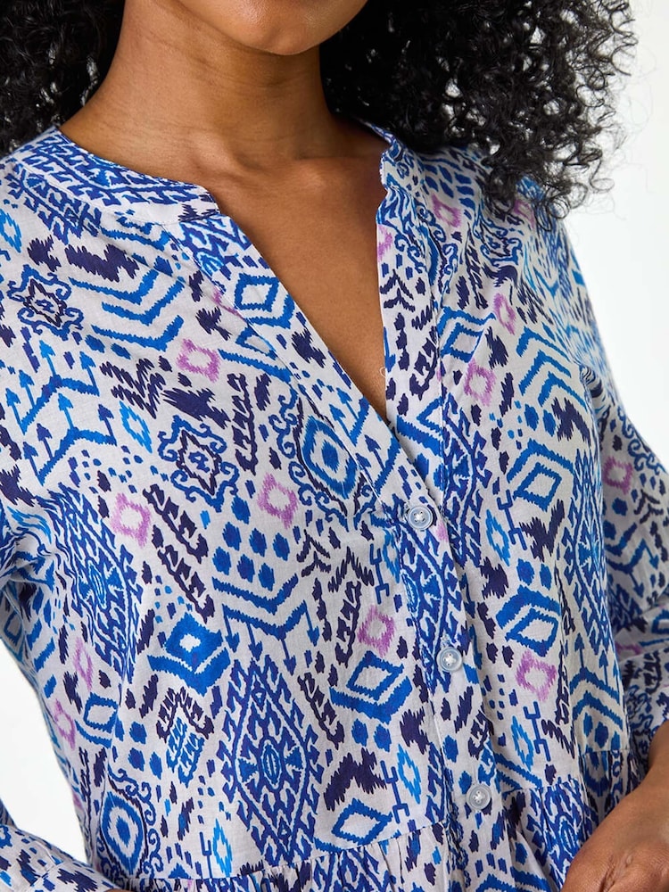 Roman Blue Petite Tiered 100% Cotton Midi Dress - Image 5 of 5