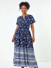 Roman Blue Floral Print Midi Dress - Image 2 of 5