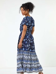 Roman Blue Floral Print Midi Dress - Image 3 of 5