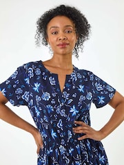 Roman Blue Floral Print Midi Dress - Image 4 of 5