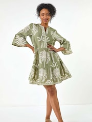 Roman Green Petite 100% Cotton Tropical Tiered Dress - Image 1 of 5